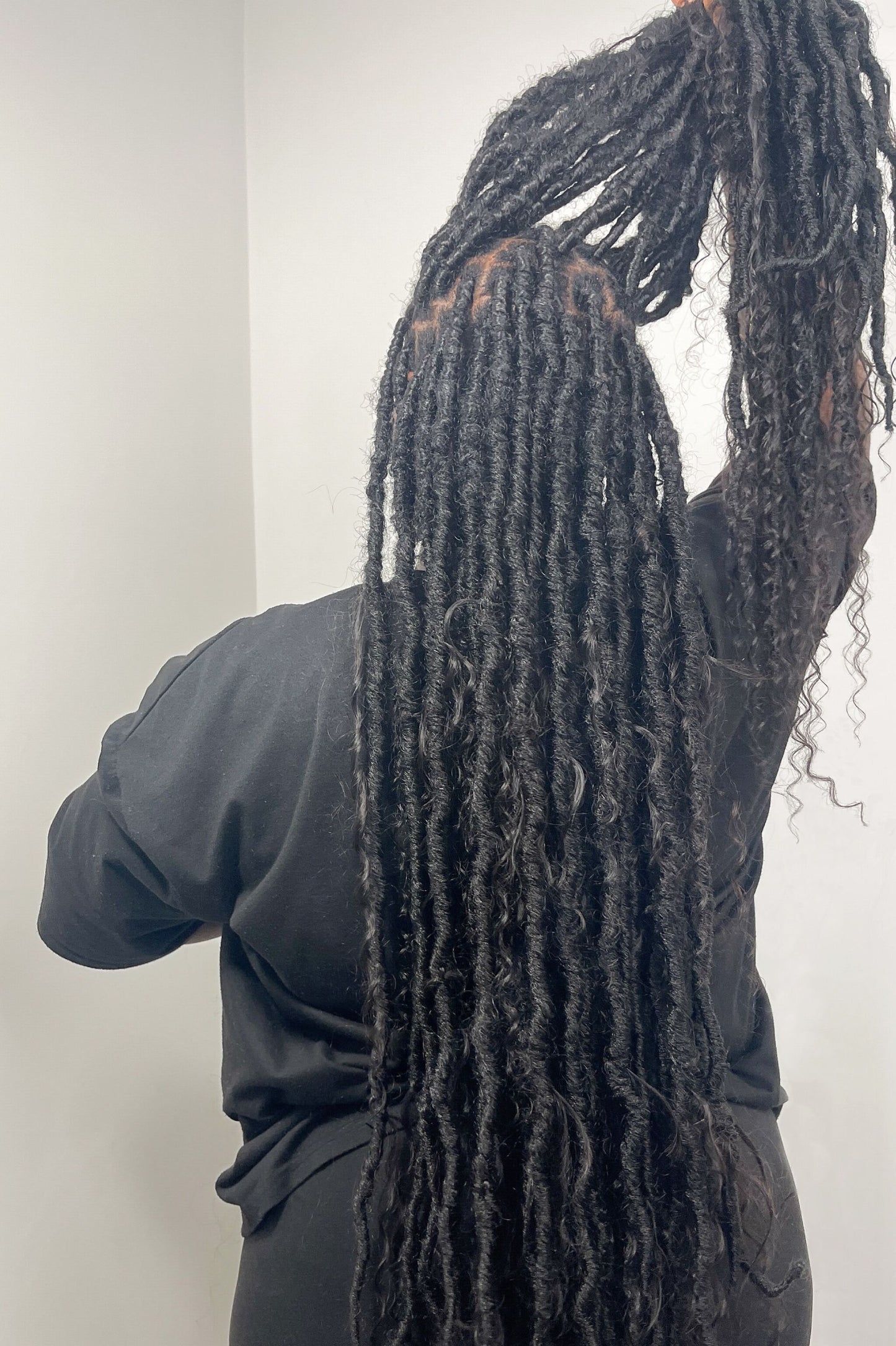 Long Boho Human Hair Locs from Back Angle